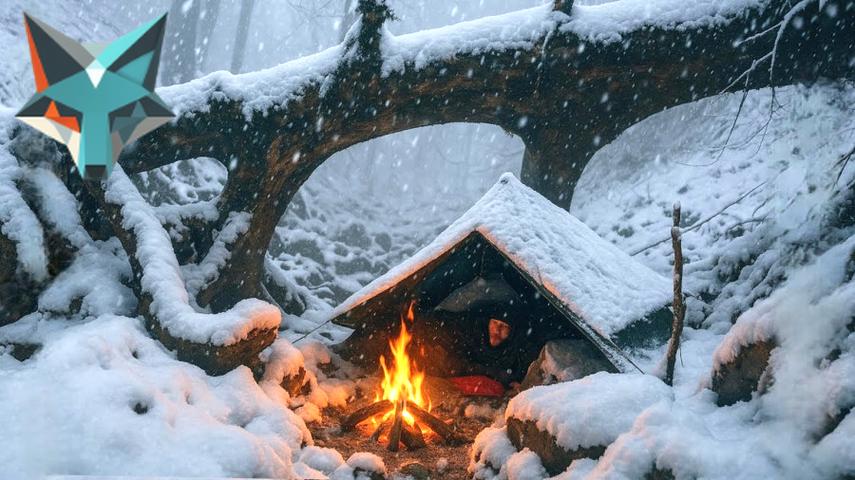 کاور ویدیوی تجربه‌ای بی‌نظیر در دل درختان شب‌مانی | کمپینگ انفرادی در زمستان برفی